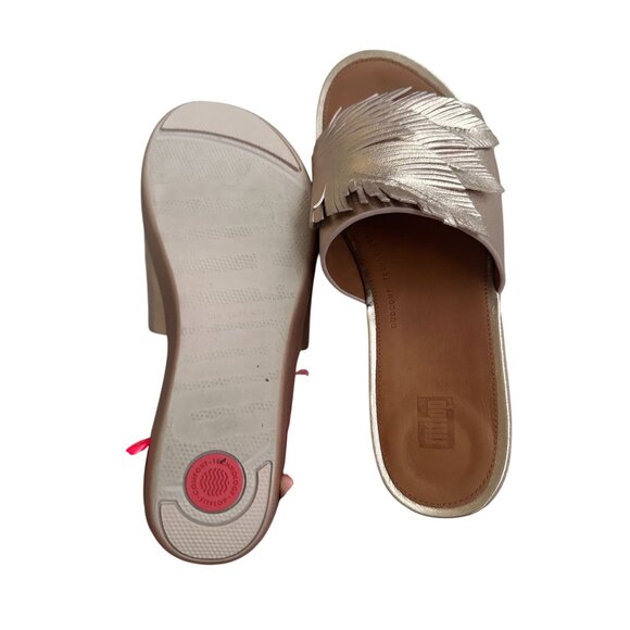 FITLFOP Rose Gold Leather Feather Cut Slide Sandals Size 8 - Picture 7 of 8